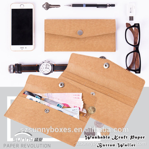 Button Closure Waterproof Kraft Paper Clutch Wallet